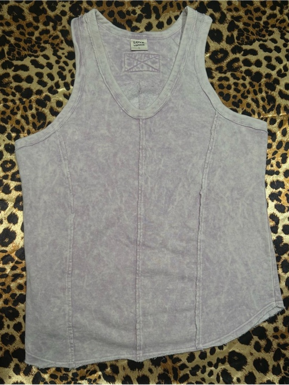 Love Vintage Lavender Acid Wash Ribbed Raw Hem V-Neck Tank Top